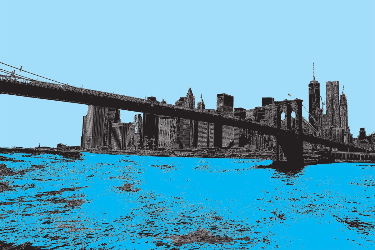 Brooklyn Bridge 2 NY on blue by Keith Dodd