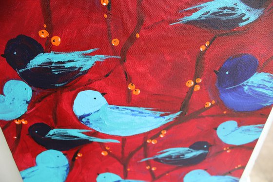 Blue Birds on a Tree painting