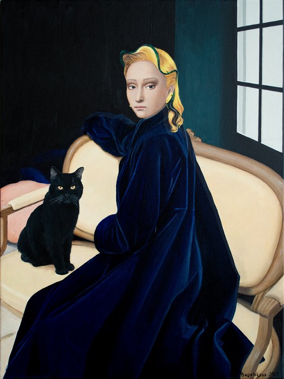 Black Cat on a Yellow Sofa
