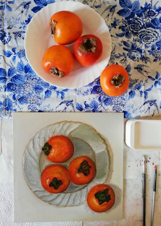 Plated Persimmons on Table