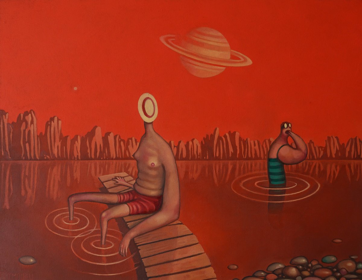 Naive Portrait Oil Painting By Rory Mitchell, 35 X 28", Kraken Mare, Original Artwork