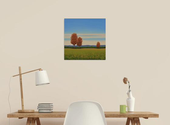 Fall Red Trees - Blue Sky