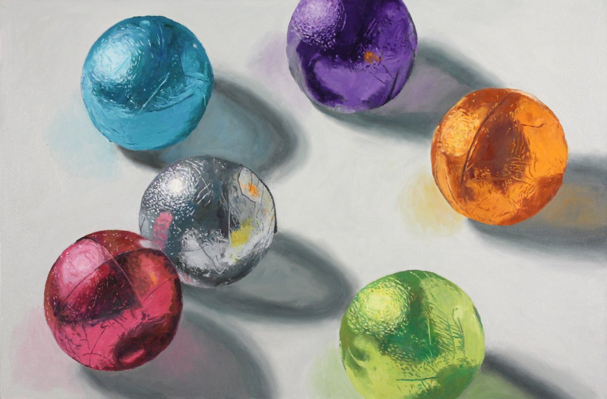 Photorealistic Oil Painting , Six Chocolate Caramels By Douglas Newton, 36 X 24, Artwork For Sale On Artfinder