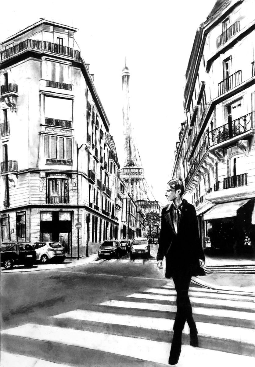 Photorealistic Charcoal Drawing , Paris Lifestyle By Denny Stoekenbroek, 17 X 23, Artwork For Sale On Artfinder