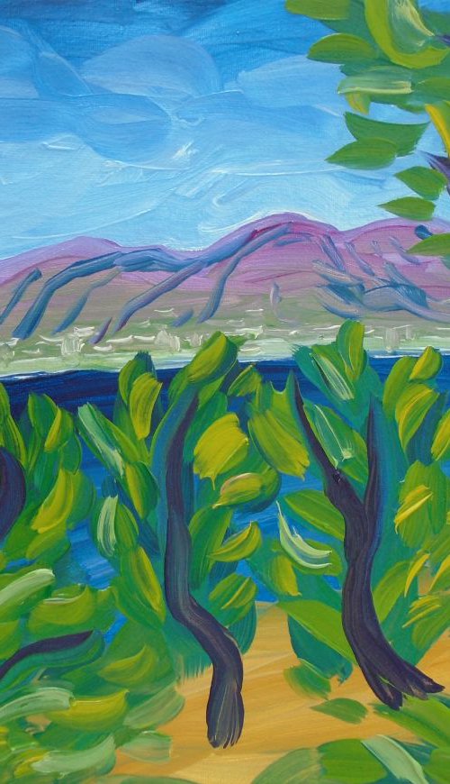 Pine trees with Mediterranean view by Kirsty Wain