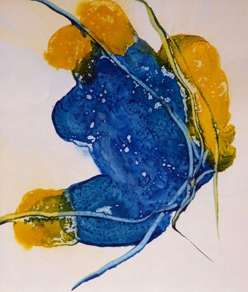 Blue and Yellow Abstract, 35x42 cm by Frederic Belaubre