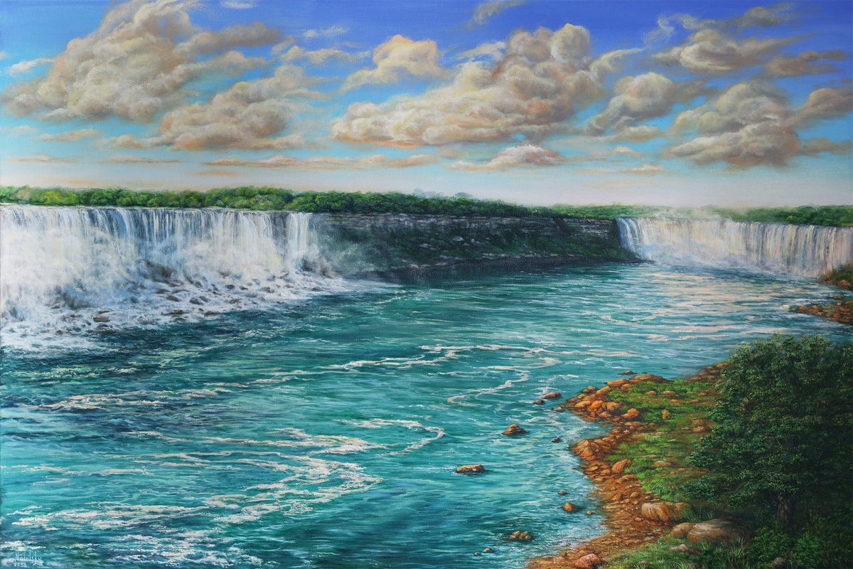 Photorealistic Landscape Oil Painting By Olena Nabilsky, 36 X 24", Source Of Life, Original Artwork