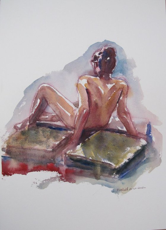 Seated nude back view