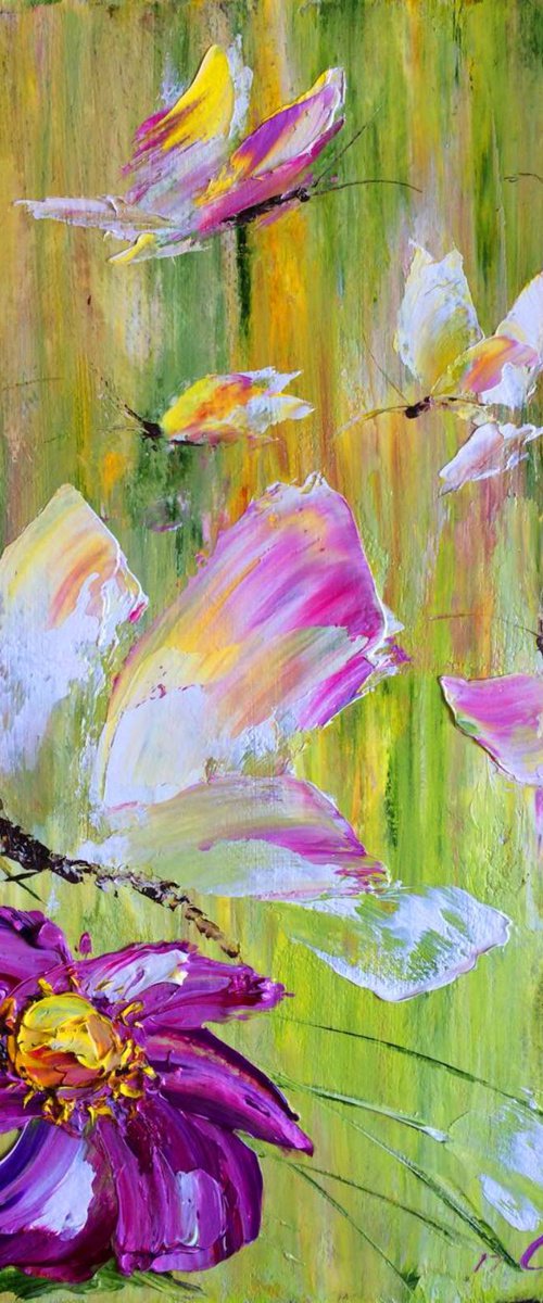 BUTTERFLY GARDEN - Meadow. Daisies. Nature. Butterflies flutter. Summer. Herbs. Excellent mood. by Marina Skromova