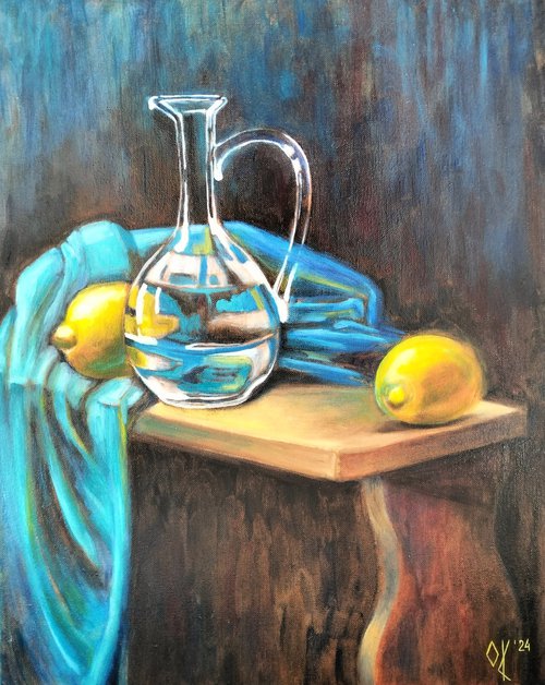 Glass decanter and lemons by Olena Kucher