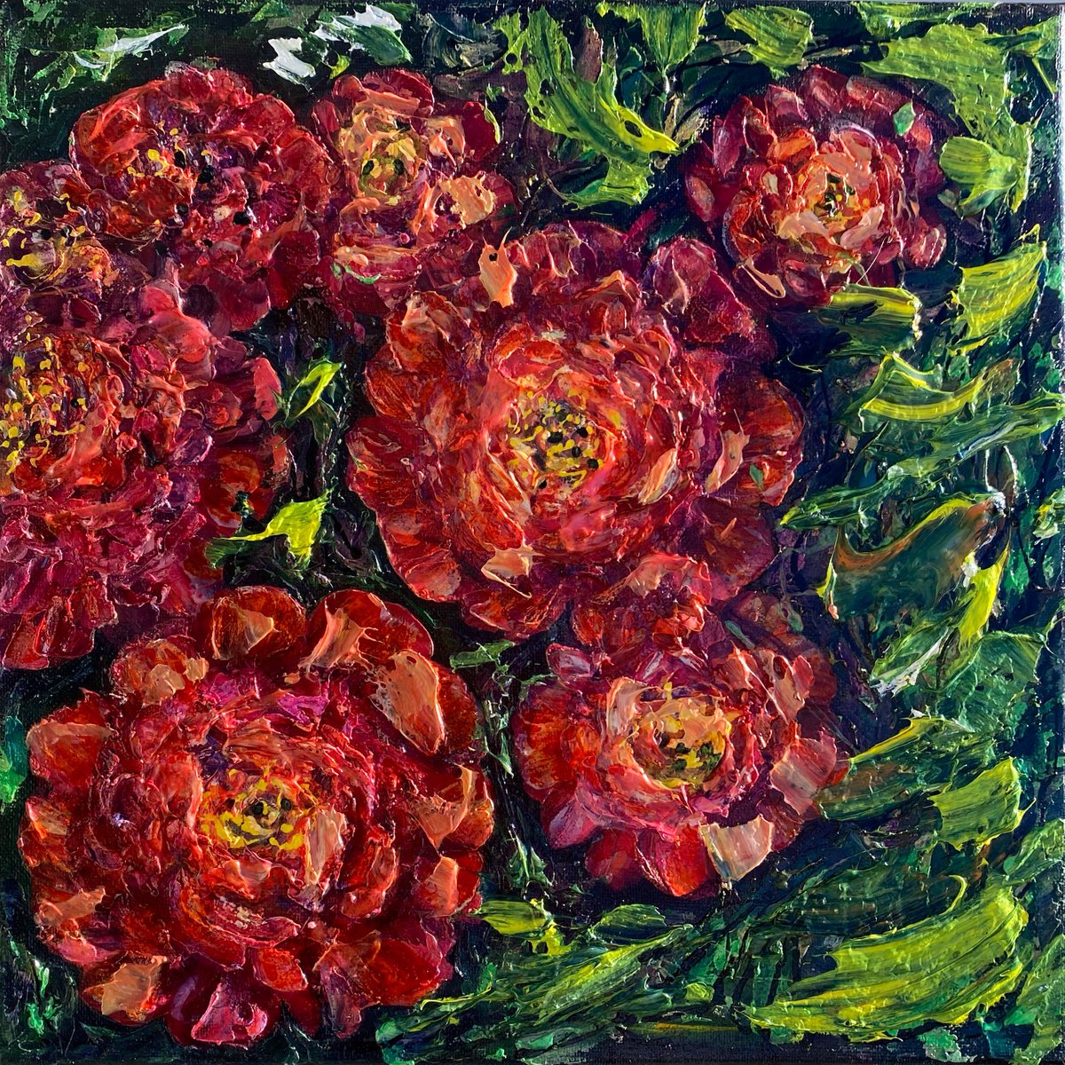 Peony painting, with a Palette Knife Wall art by OLena Art - Lena Owens