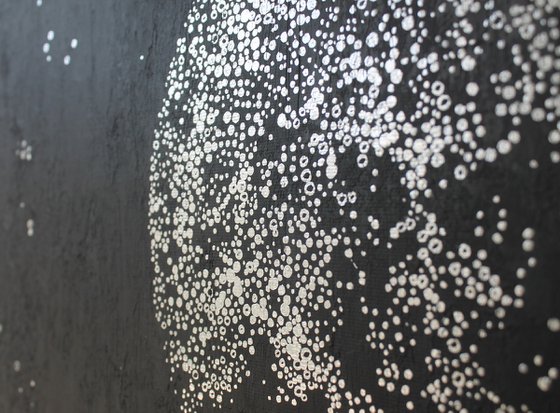 "Silver Planets" Abstract gray silver planets