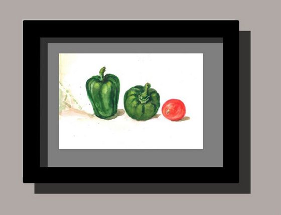 Still life with capsicums and tomato