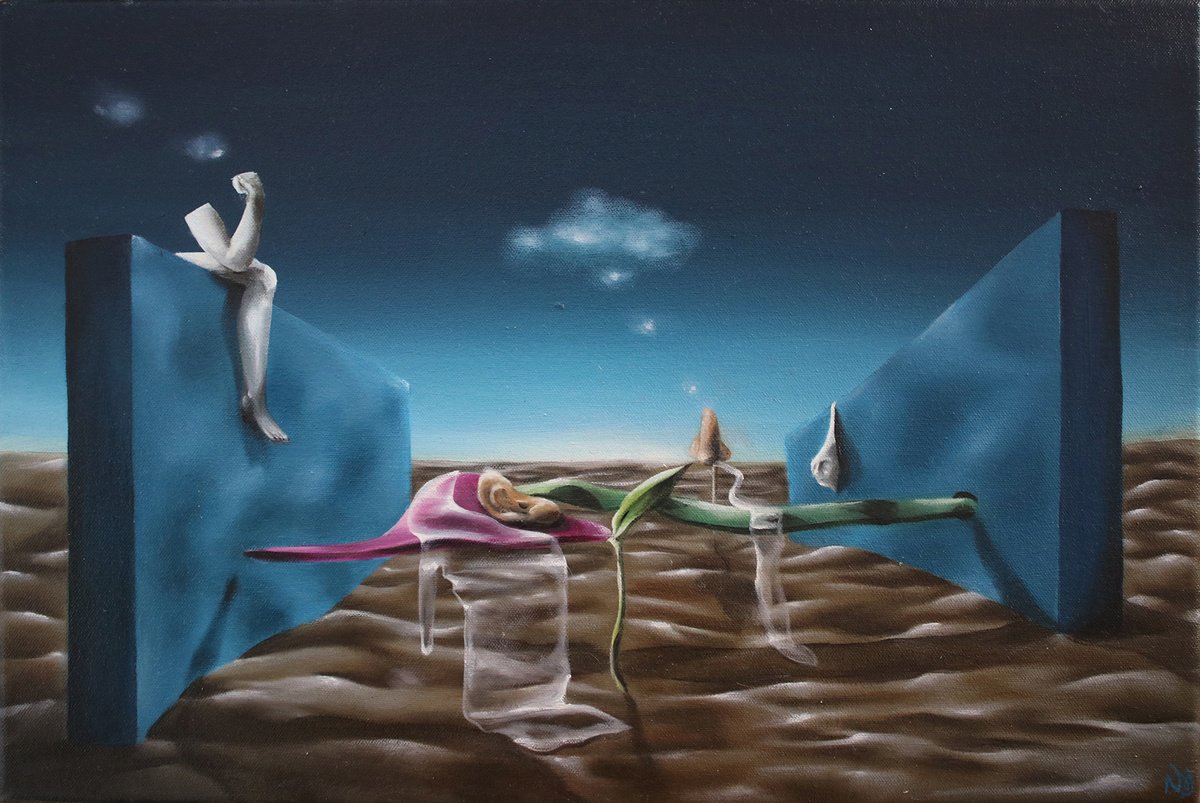 Surrealistic Landscape Oil Painting By Vanessa T Stefanova, 18 X 12", Tasting Sound, Original Artwork