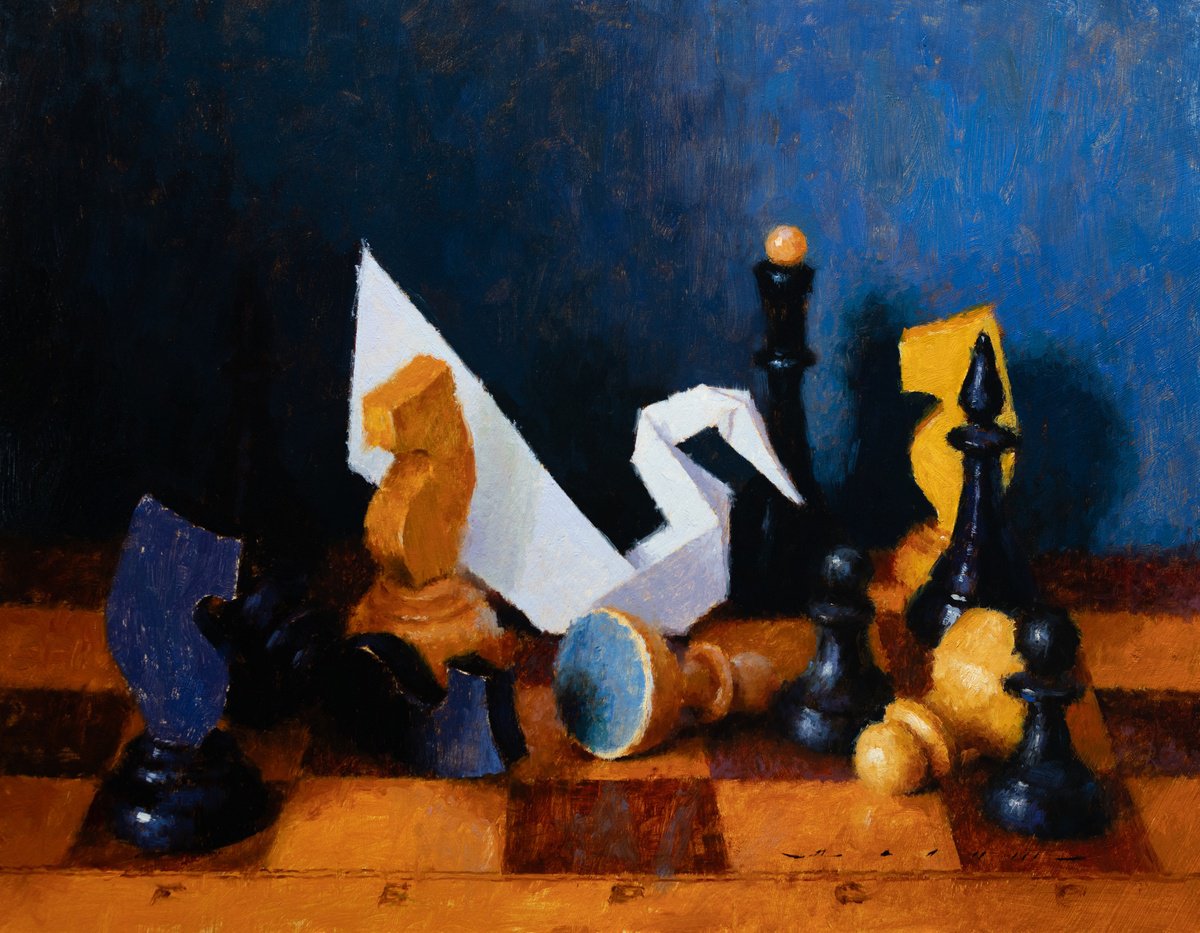 Photorealistic Still Life Oil Painting By Rostyslav Malysh, 14 X 11", - Paper Swan - ?, Original Artwork