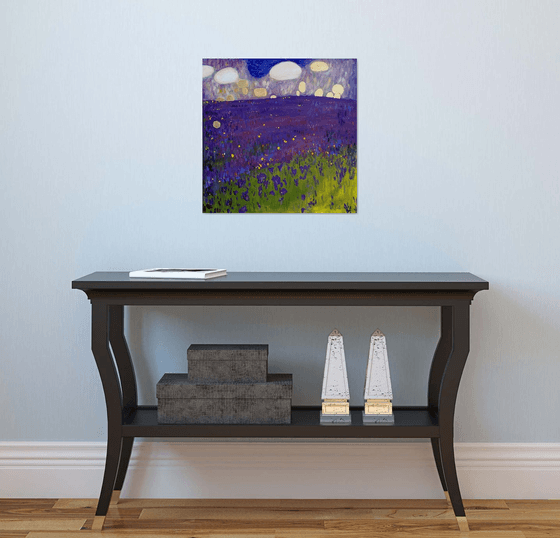 Contemporary Abstract Purple Lavender & Gold Leaf Clouds.
