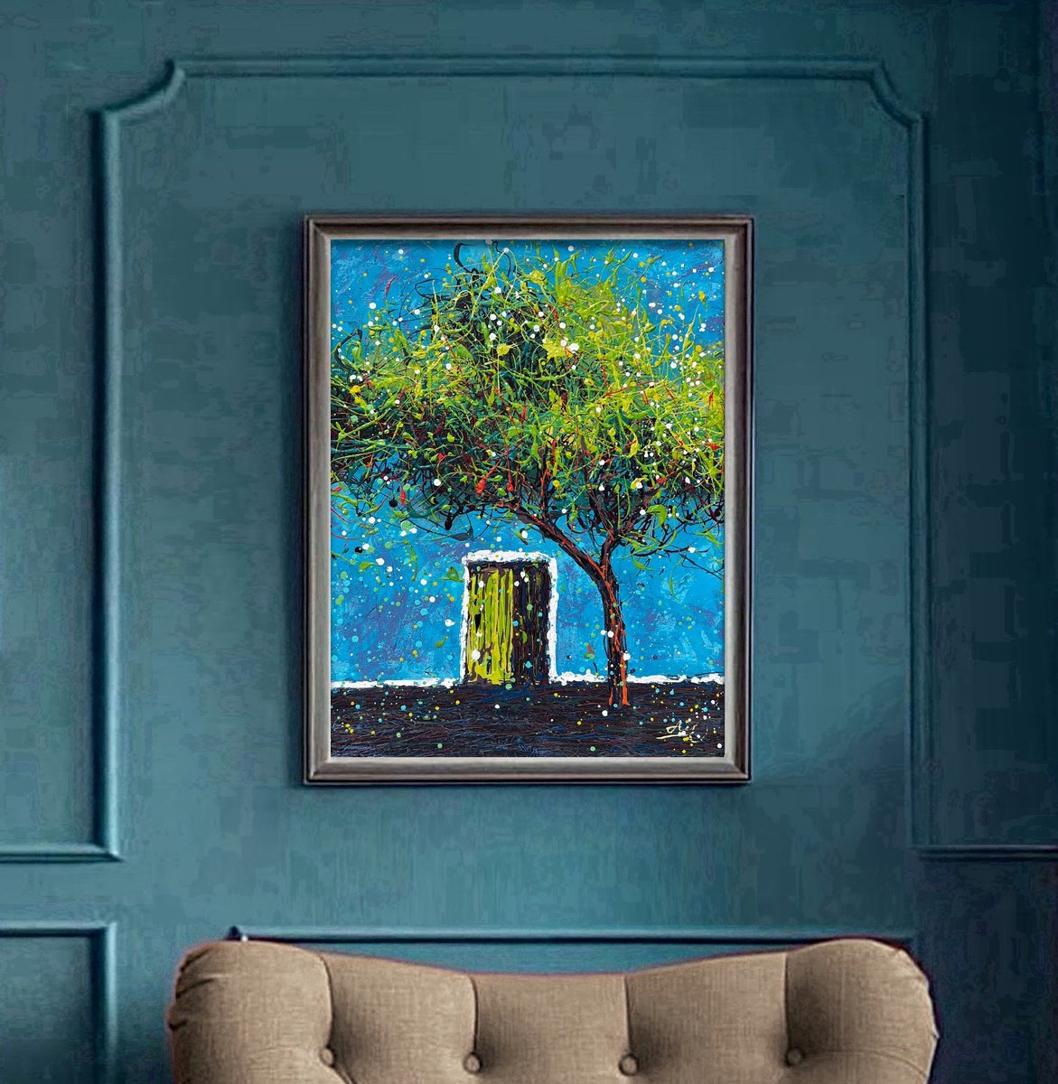 Impressionistic Landscape Acrylic Painting By Nadiia Antoniuk, 20 X 29", Under The Olive Tree, Original Artwork