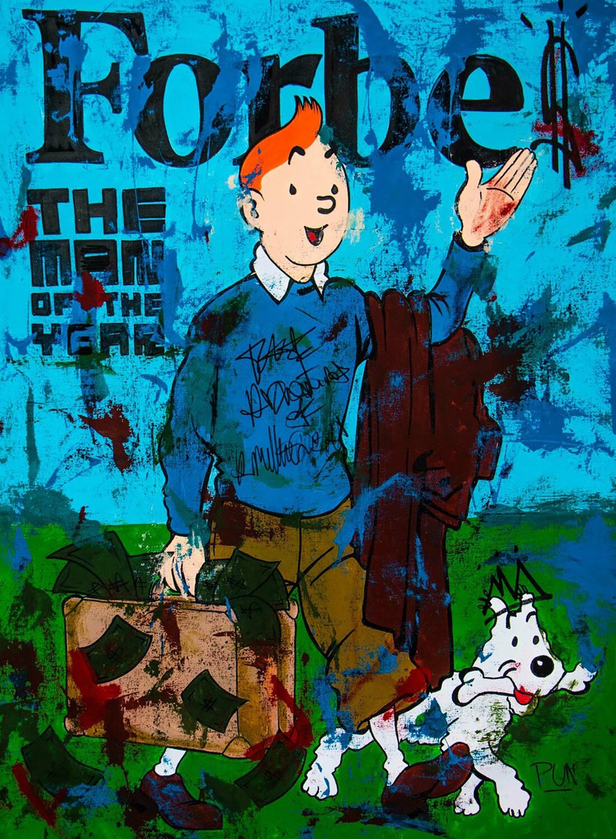 Urban And Pop Acrylic Painting , Tin Tin The Man Of The Year Forbes By Carlos Pun Art, 28 X 35, Artwork For Sale On Artfinder