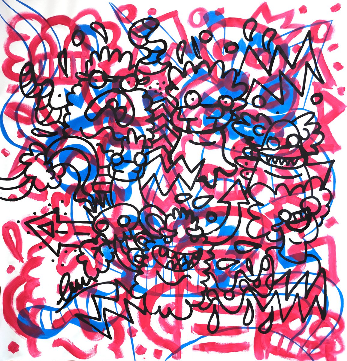 Urban And Pop Abstract Painting By Fatin Rahmouni, 63 X 63, Swedish Excitement, Original Artwork