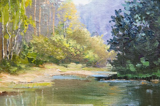 Forest lake. Oil painting. 16 x 14in.