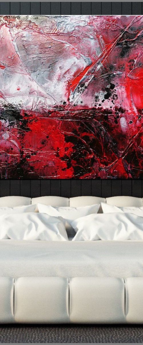 Lavish 160cm x 100cm Red Grey Textured Abstract Art by Franko
