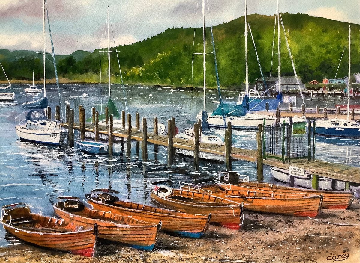 Photorealistic Landscape Watercolour By Darren Carey, 15 X 11, Lake Windermere, Cumbria, Original Artwork