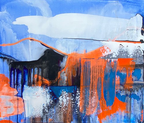''The Eruption''- blue abstract painting by Anna Prykhodko