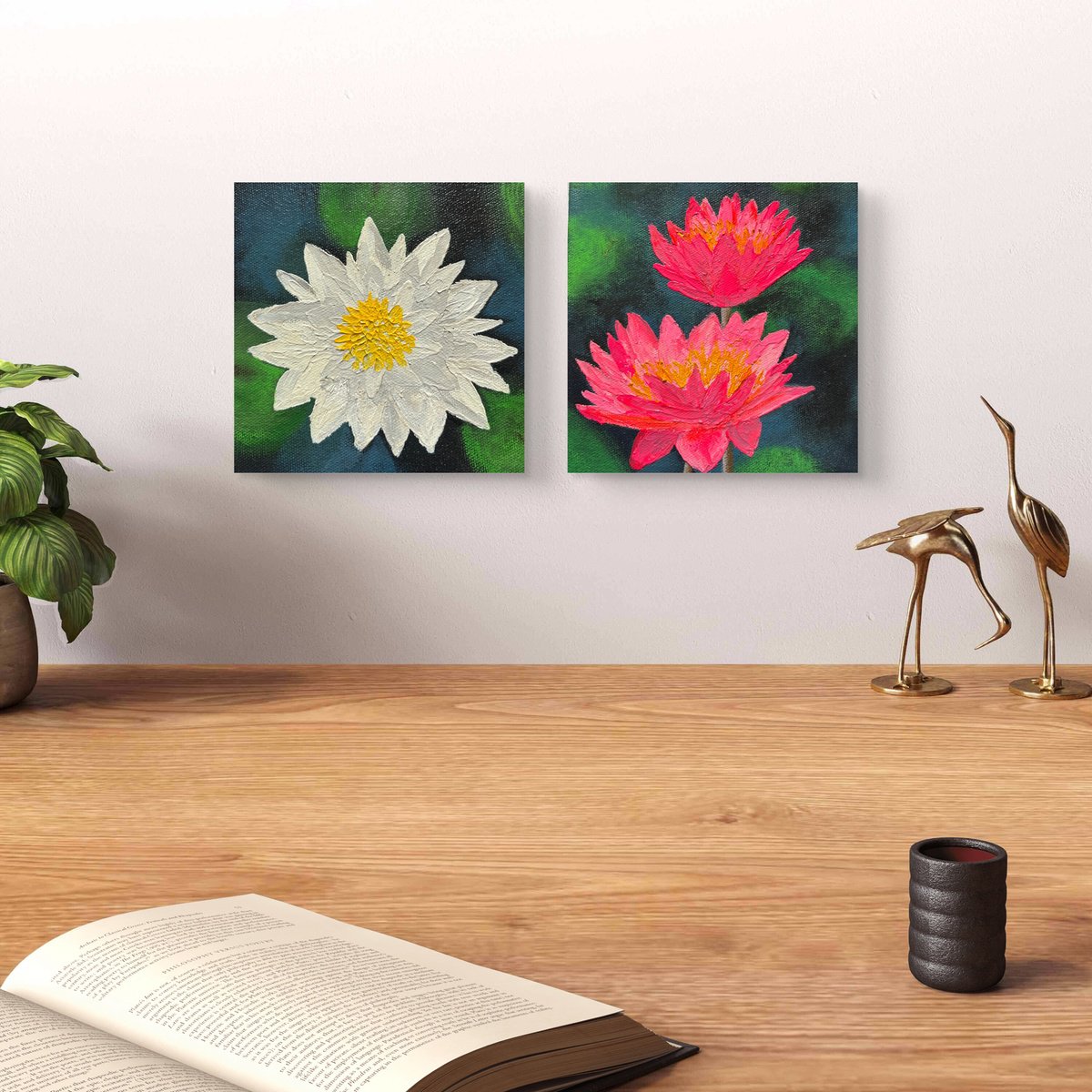 Impressionistic Botanical Acrylic Painting By Amita Dand, 6 X 6, Mini Waterlilies, Original Artwork