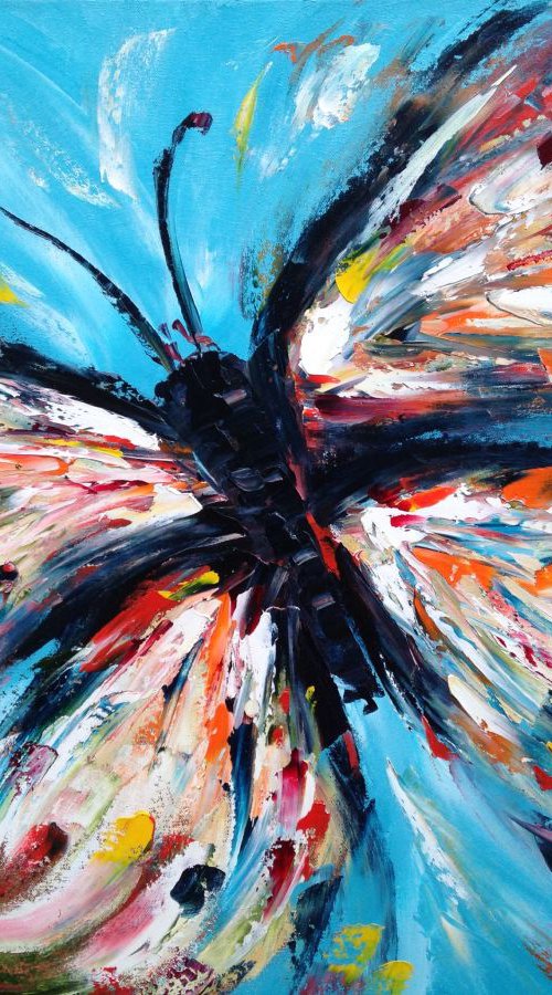 Original Oil Painting - Abstract Palette Knife Butterfly 24"x30" by Emma Bell