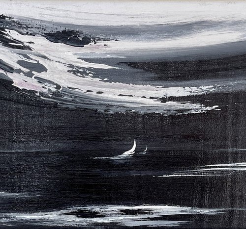 Black and White Panoramic Seascape by Marja Brown