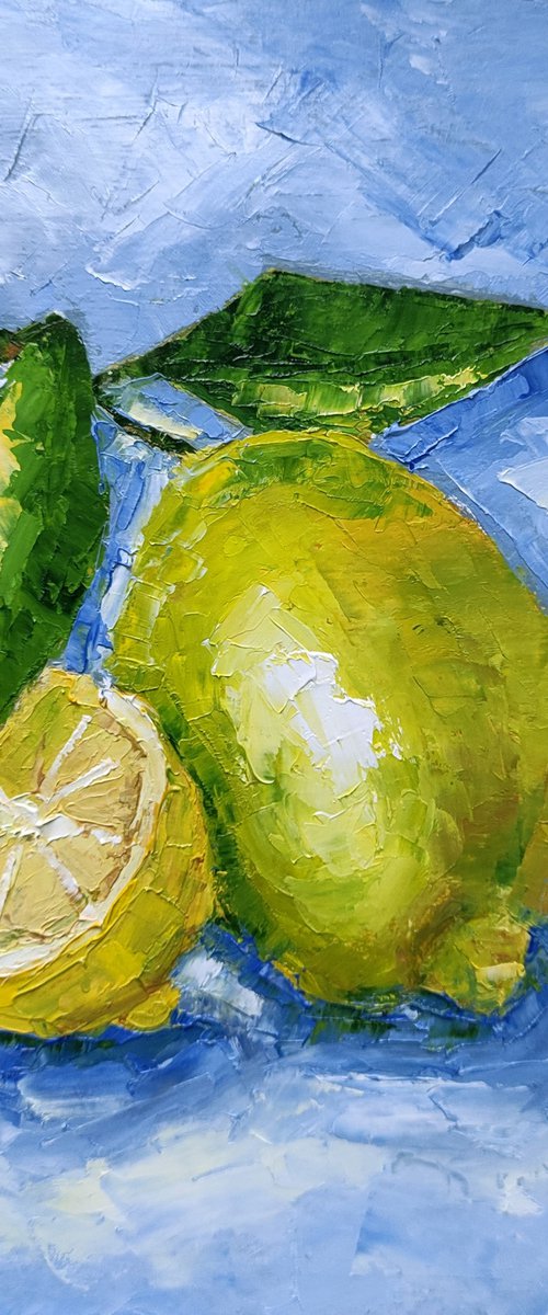 Lemon Painting Fruit Original Art Kitchen Artwork Citrus Wall Art Small Still Life Painting by Yulia Berseneva