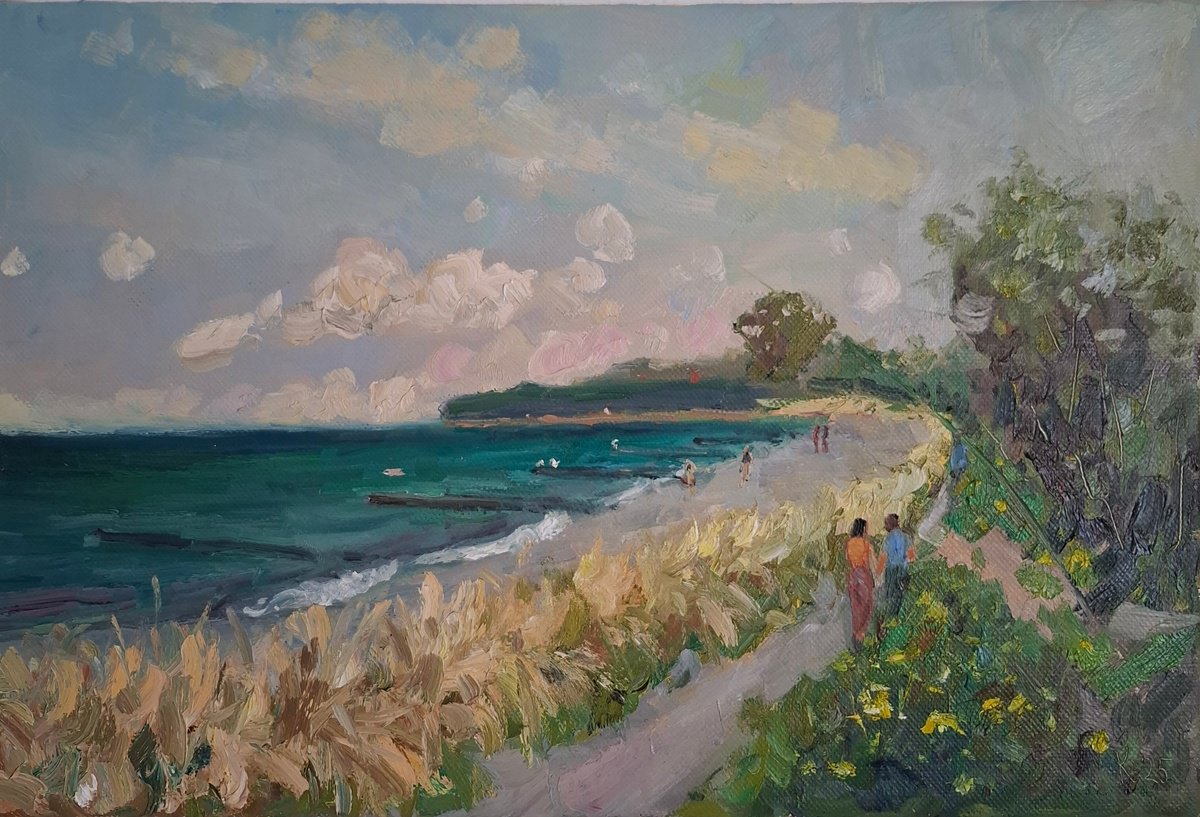 Impressionistic Landscape Oil Painting By Olena Kolotova, 24 X 16", Baltic Coast, Original Artwork