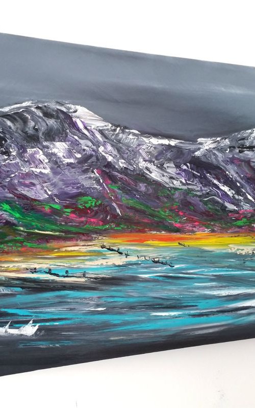 Seascape, Tranquil Sound - panoramic, monochrome, abstract, Modern Art Office Decor Home by Mel Graham