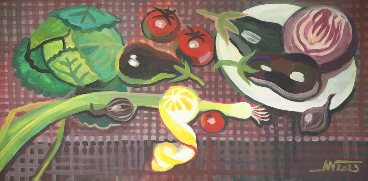 Still Life Acrylic Painting By Marina Gorkaeva, 31 X 16", Still Life, Original Artwork