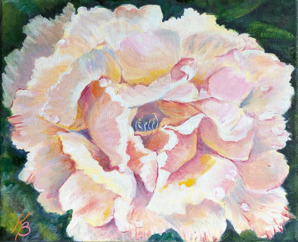 Impressionistic Botanical Oil Painting By Katia Boitsova, 11 X 9", Blooming Rose, Original Artwork