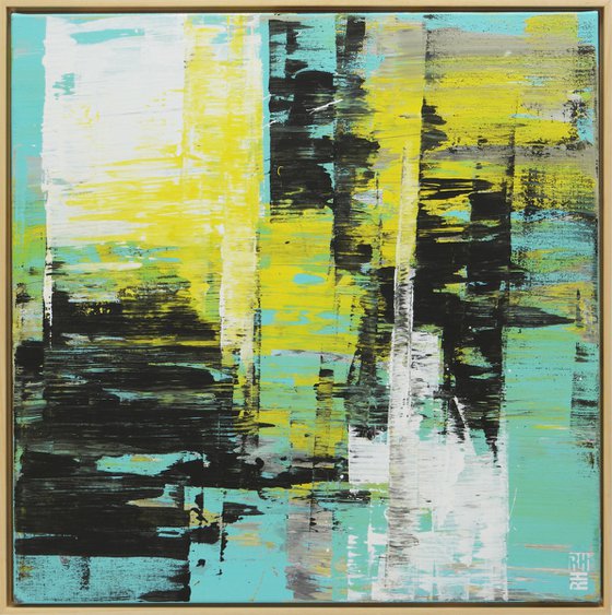 Yellow Square Artwork - Static Balance - Incl Frame 85x85cm - Ronald Hunter - 6S