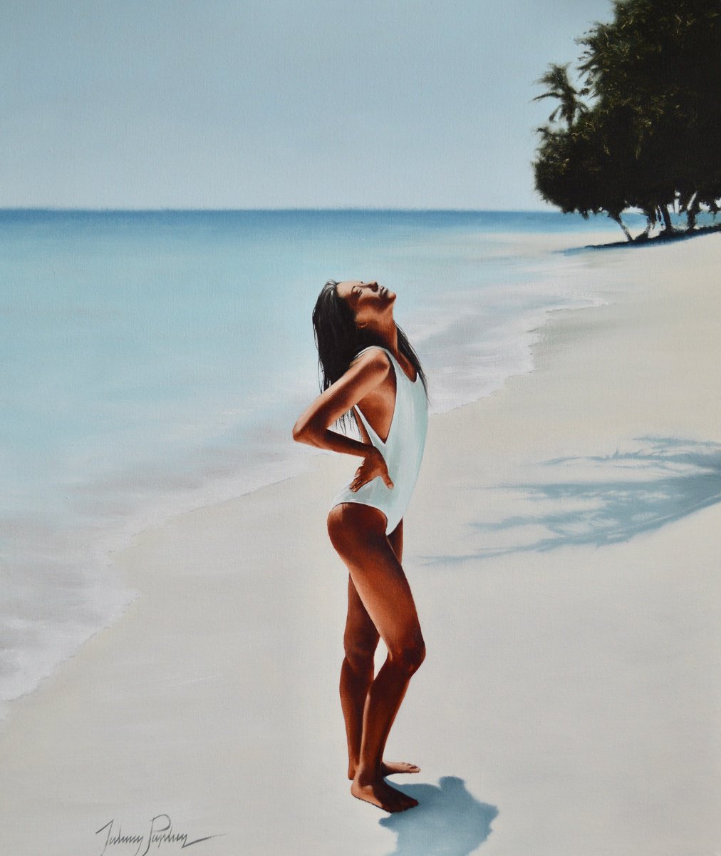 Impressionistic Portrait Oil Painting By Johnny Popkess, 20 X 24, Tropical Sun, Original Artwork