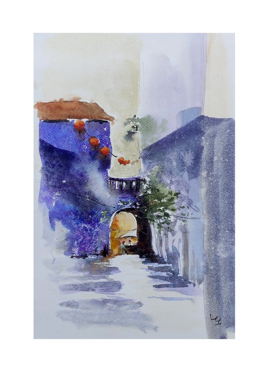 South of France Cityscape Original Watercolour Painting