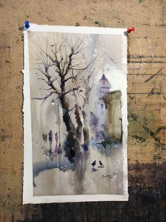 Watercolor "The beauty of crows”