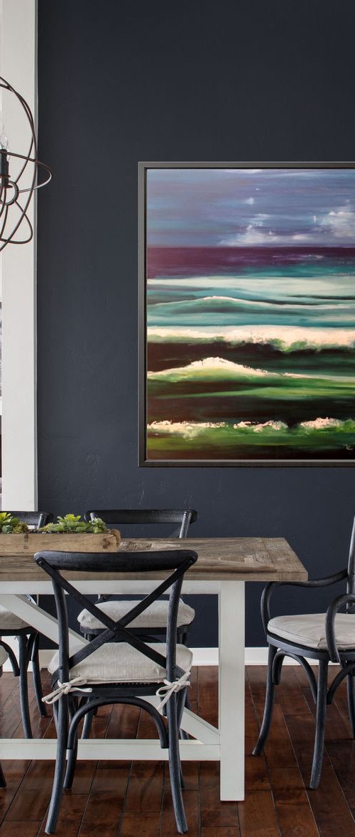 Many shades of green in this waves of the sea- original original acrylic painting- large size 100x 81 cm ( 39 x 32 inches) by Carlo Toma