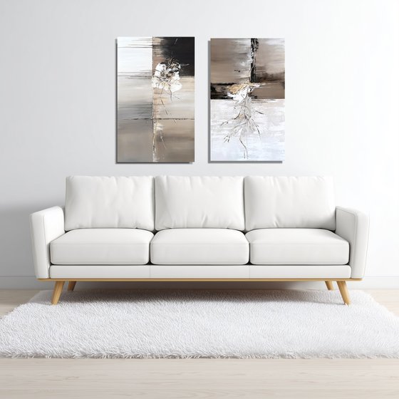 Set Beige Grey gold abstract