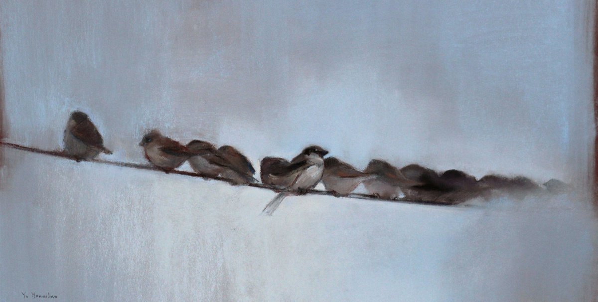 Sparrows - Bird - Pastel drawing by Yuliia Meniailova