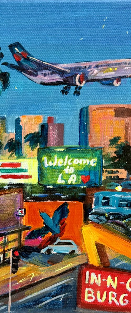 Los Angeles Cityscape with Plane by Victoria Sukhasyan