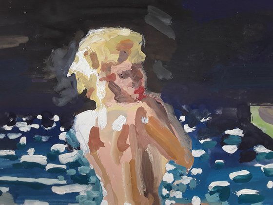 Woman getting out of a pool