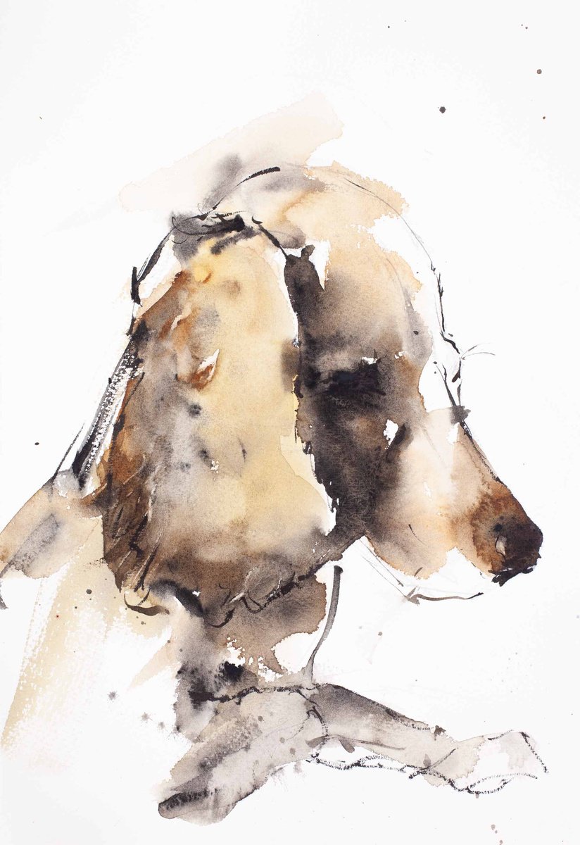 Organic Animal Watercolour By Tomasz Mikutel, 11 X 15", Hugo, Original Artwork