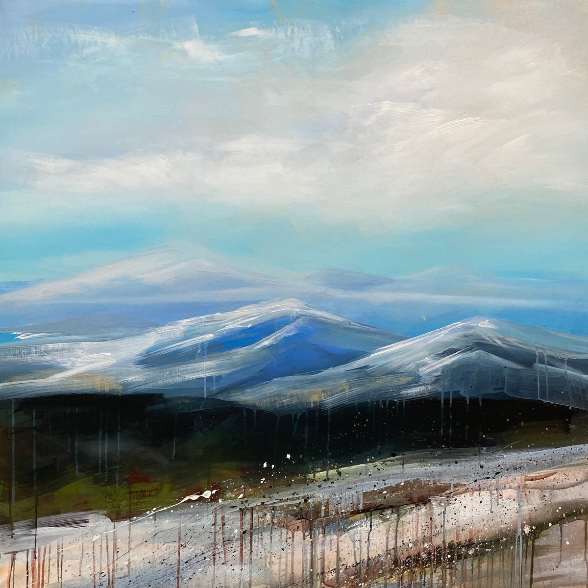 Impressionistic Landscape Acrylic Painting By Helen Mount, 35 X 35, Time Remembers Everything, Original Artwork