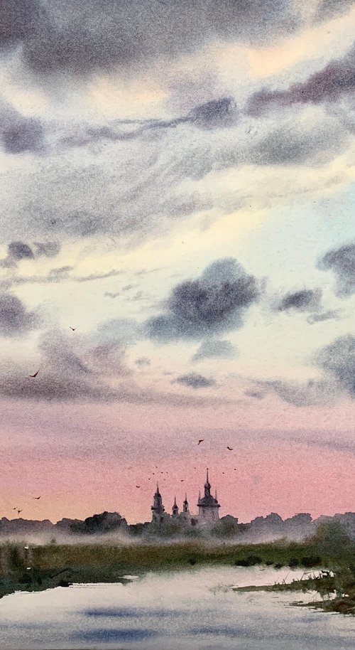 Gothic church and sunset by Eugenia Gorbacheva