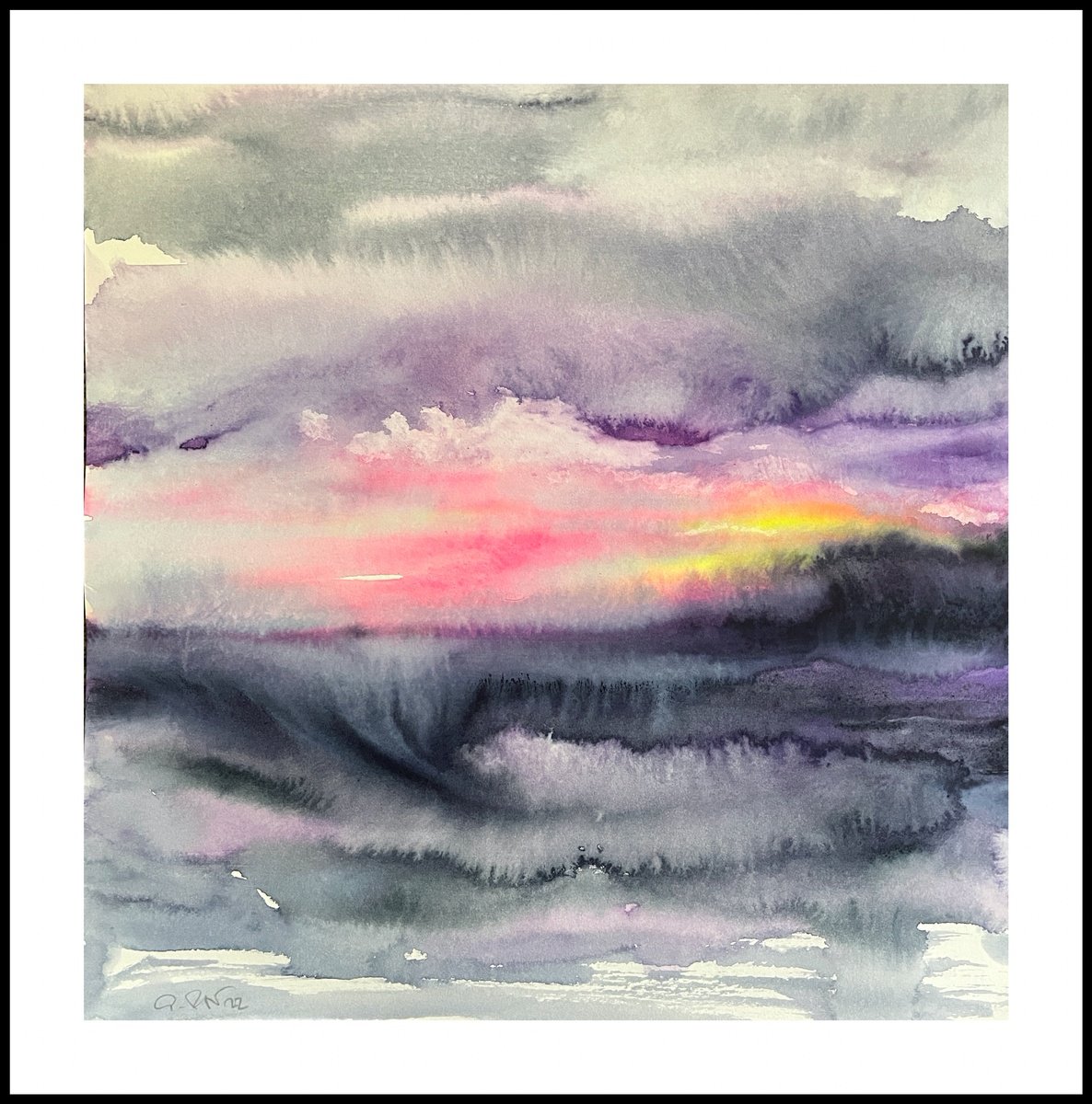 Abstract Landscape Watercolour By Gesa Reuter, 12 X 12, Autumn Sea Iii, Original Artwork
