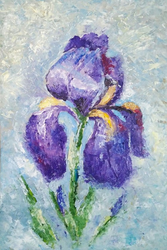 Iris Painting Original Art Floral Artwork Purple Flower Wall Art