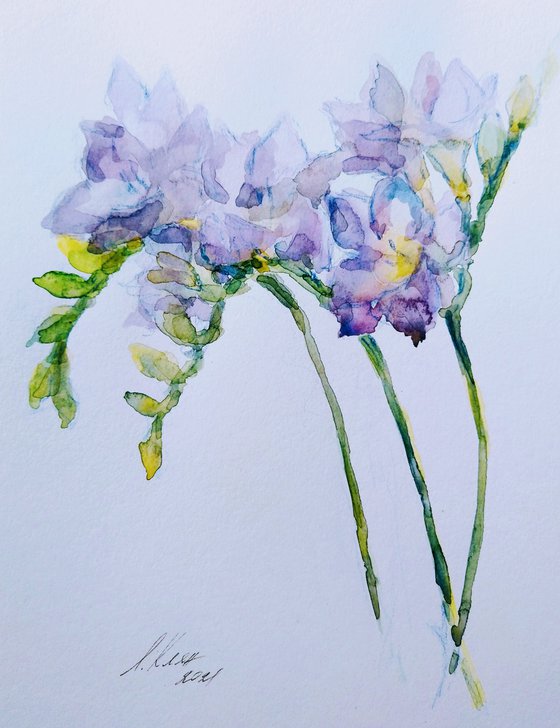 Freesias # 1 original watercolour painting.